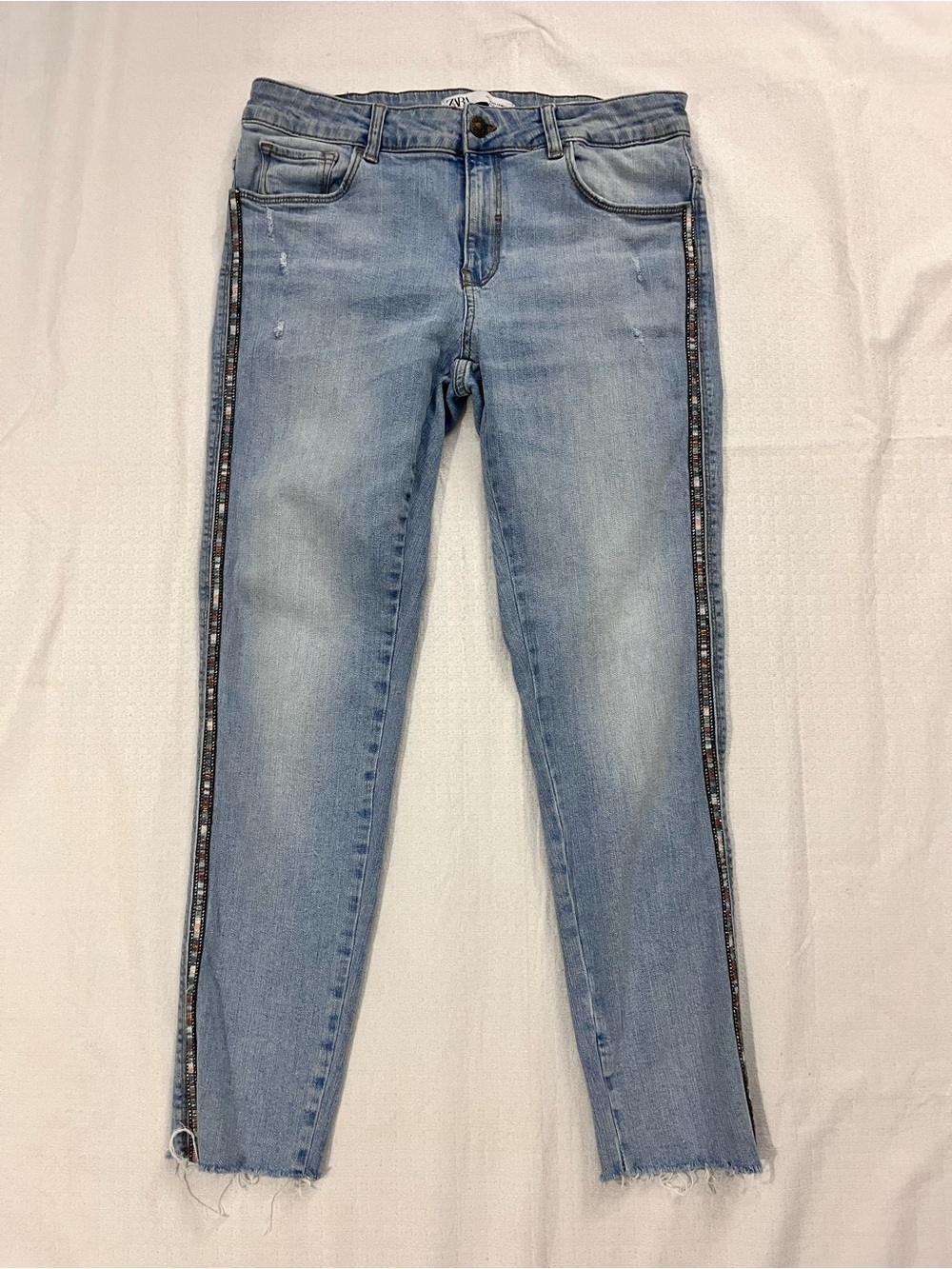 Zara Light Blue Skinny Jeans with Embellished Side Tape size 10